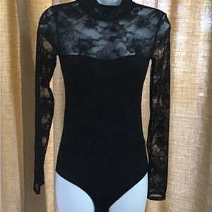 H&M Black XS Fitted Long Sleeve Lace Bodysuit #Goth #Elegance #Lace